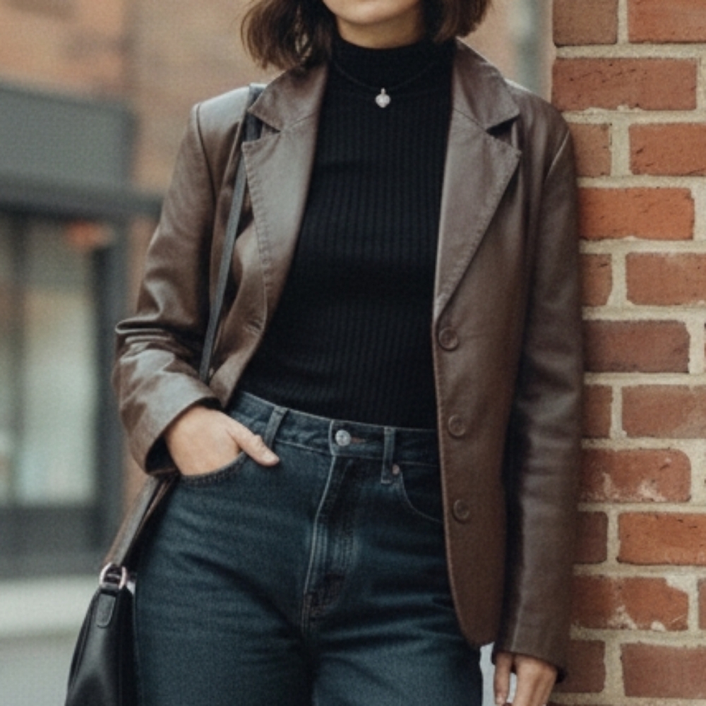 Sonoma XL Vintage 90s Brown Soft Lambskin Leather Jacket Contemporary Classic